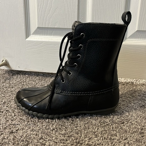 Sporto Women's Rain Boots Black Gray Plaid Rain Lace Up - Picture 2 of 8